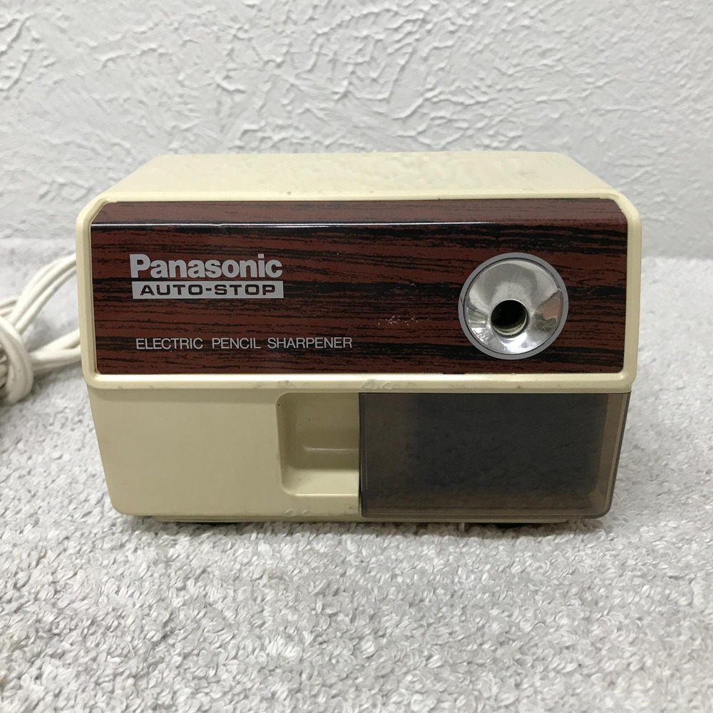 Panasonic Electric Pencil Sharpener KP-110 Cream Woodgrain Auto-Stop Vintage